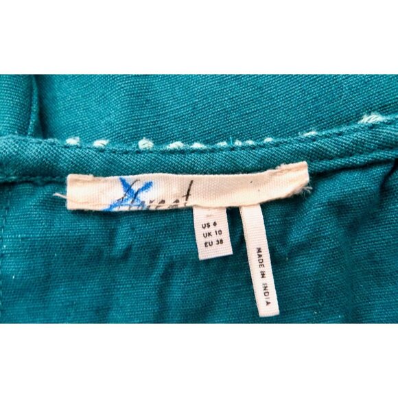 Anthropologie Floreat Boho Embroidered Sleeveless Swing Mini Dress Blue Green 6 - Picture 7 of 8